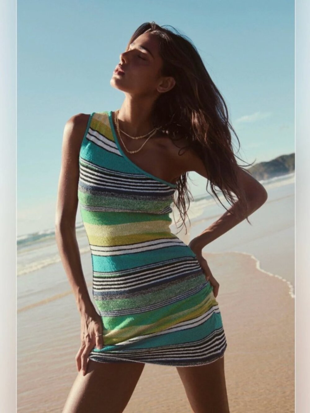 Free People Women's Sun Rays Sweater Mini Dress In Aqua Green Combo - Med NWT
